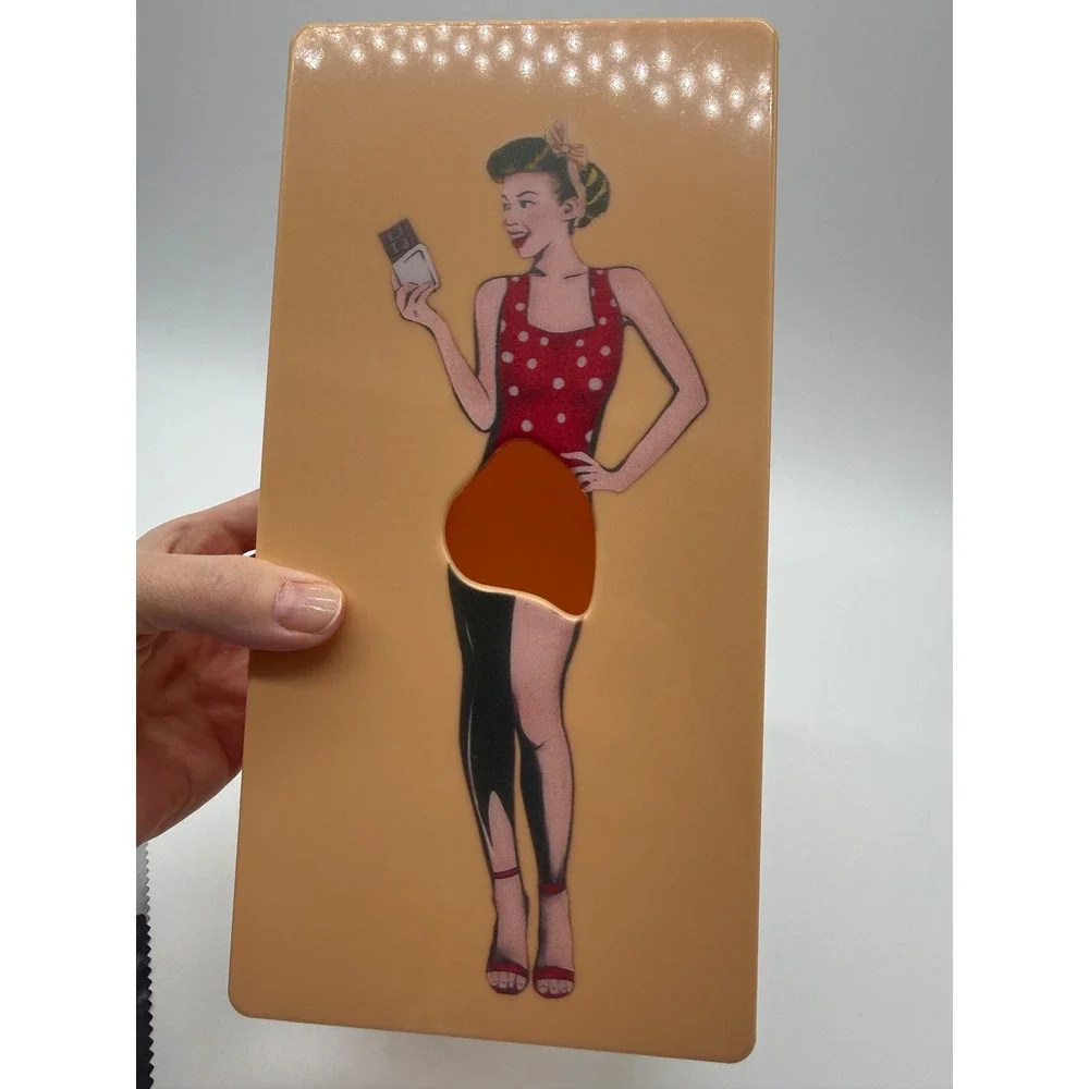 Vintage Pin Up Girl Storage Box Wall Mount Tan Excellent Retro Decor